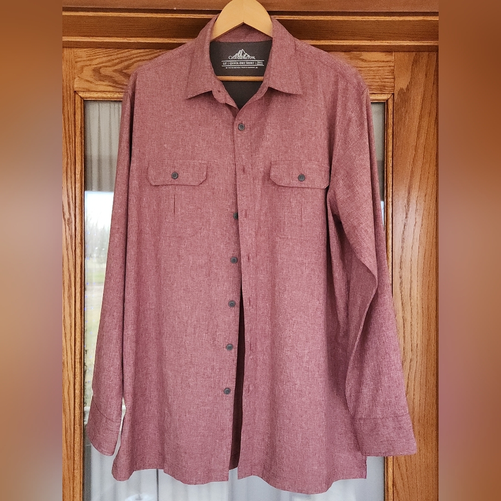 Croft And Barrow Burgundy Dry Fast Vented Botton Up Western Dress Shirt LT